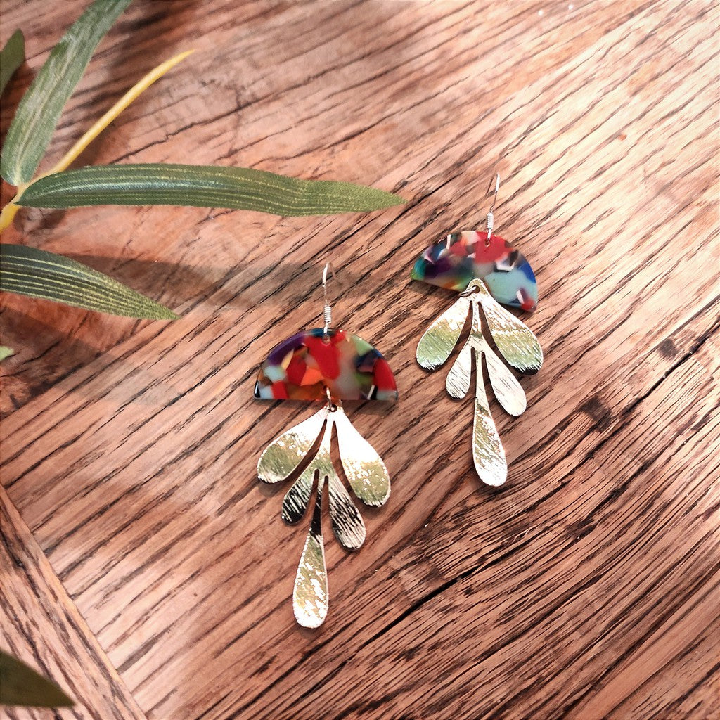 Rainbow Leaf Earrings - Silver-Nook & Cranny Gift Store-2019 National Gift Store Of The Year-Ireland-Gift Shop