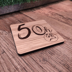 50 oh! ... square wooden coaster-Nook & Cranny Gift Store-2019 National Gift Store Of The Year-Ireland-Gift Shop