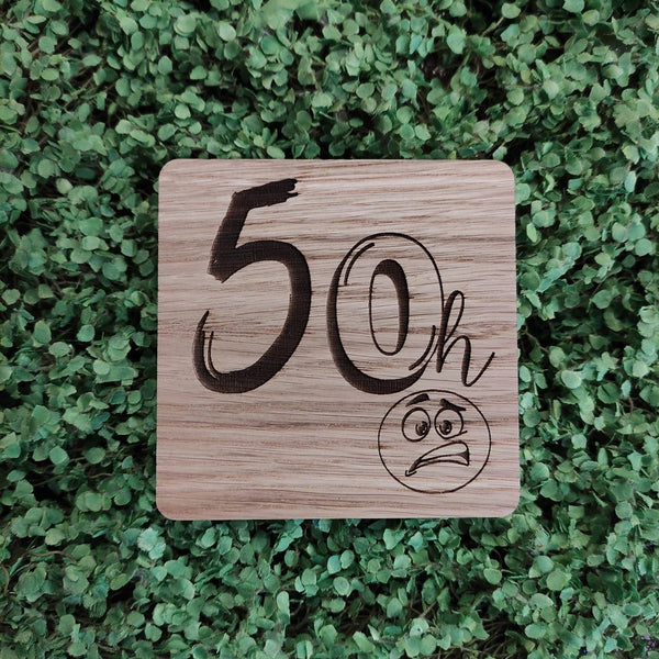 50 oh! ... square wooden coaster-Nook & Cranny Gift Store-2019 National Gift Store Of The Year-Ireland-Gift Shop