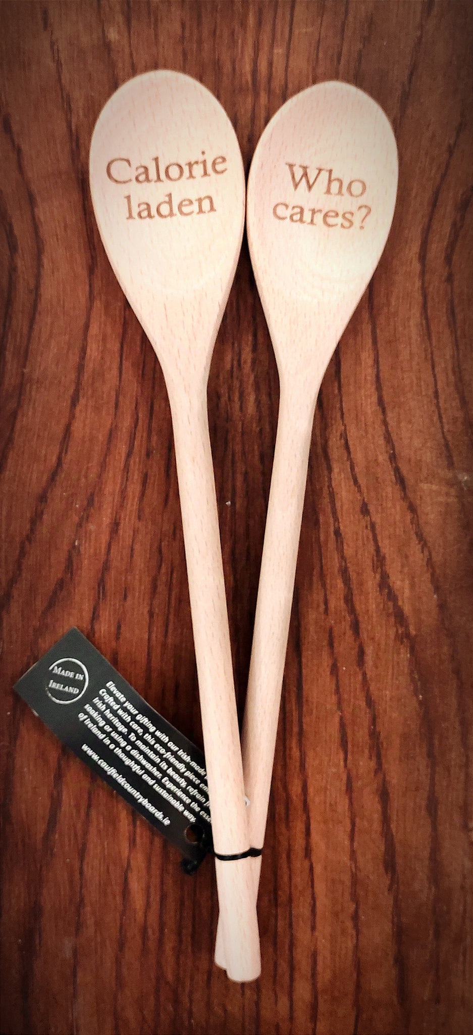 Calorie laden / who cares! (wooden spoon pair)-Nook & Cranny Gift Store-2019 National Gift Store Of The Year-Ireland-Gift Shop