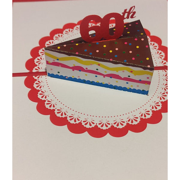 3d Pop up Card - 60th (Slice of Cake)-Nook & Cranny Gift Store-2019 National Gift Store Of The Year-Ireland-Gift Shop