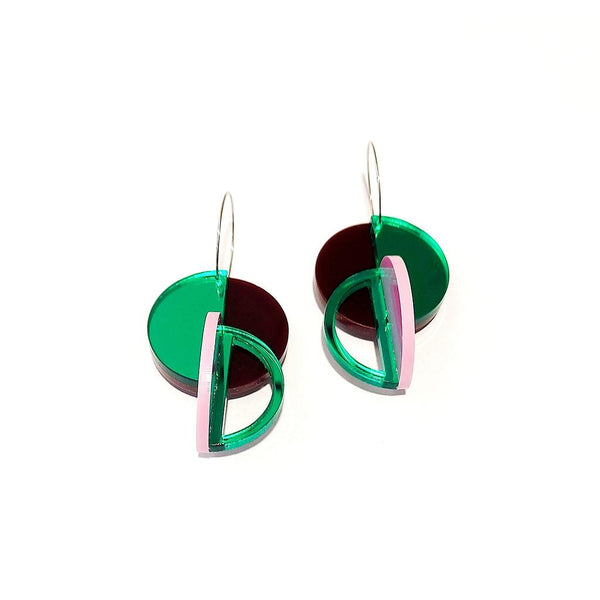 Rodchenko Earrings - Green & Maroon-Nook & Cranny Gift Store-2019 National Gift Store Of The Year-Ireland-Gift Shop