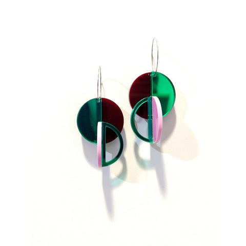 Rodchenko Earrings - Green & Maroon-Nook & Cranny Gift Store-2019 National Gift Store Of The Year-Ireland-Gift Shop