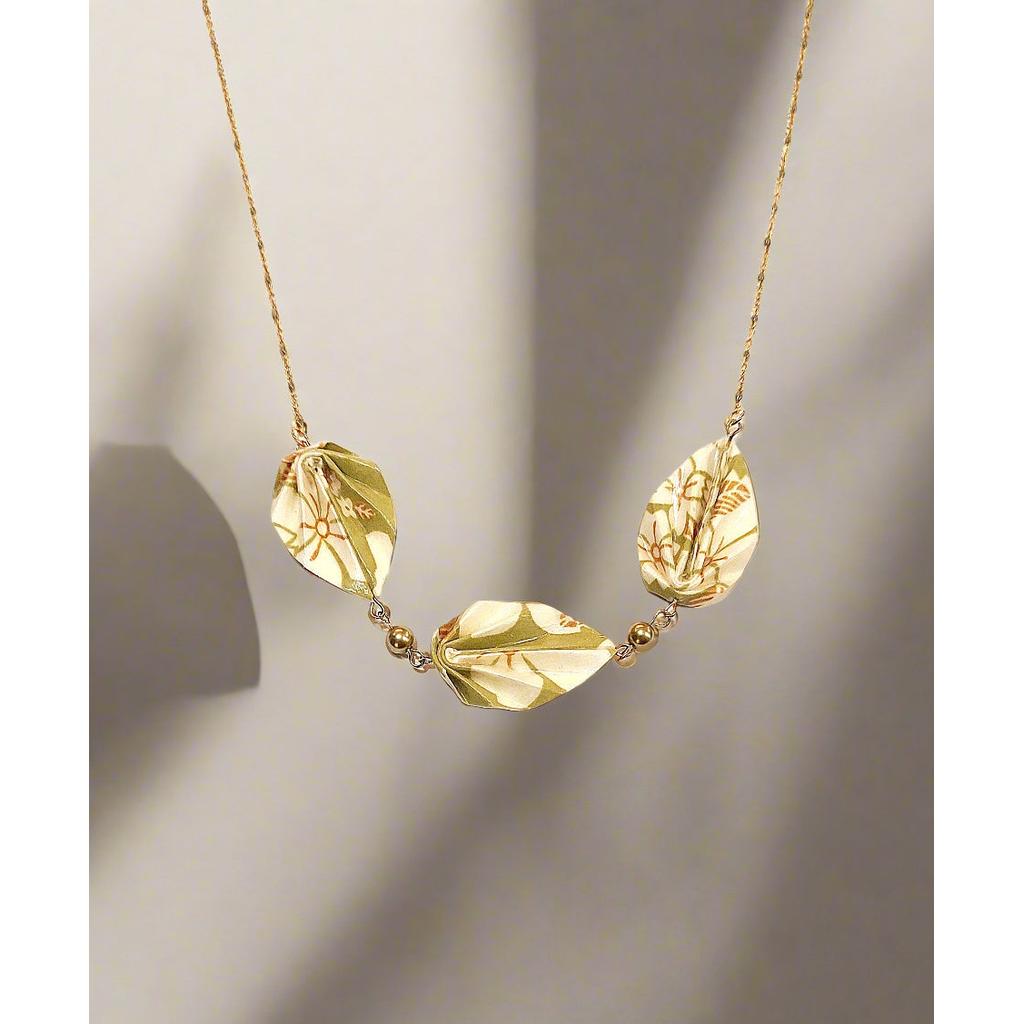 Handmade Origami Leaf Shaped Necklace - Green & Cream-Nook & Cranny Gift Store-2019 National Gift Store Of The Year-Ireland-Gift Shop