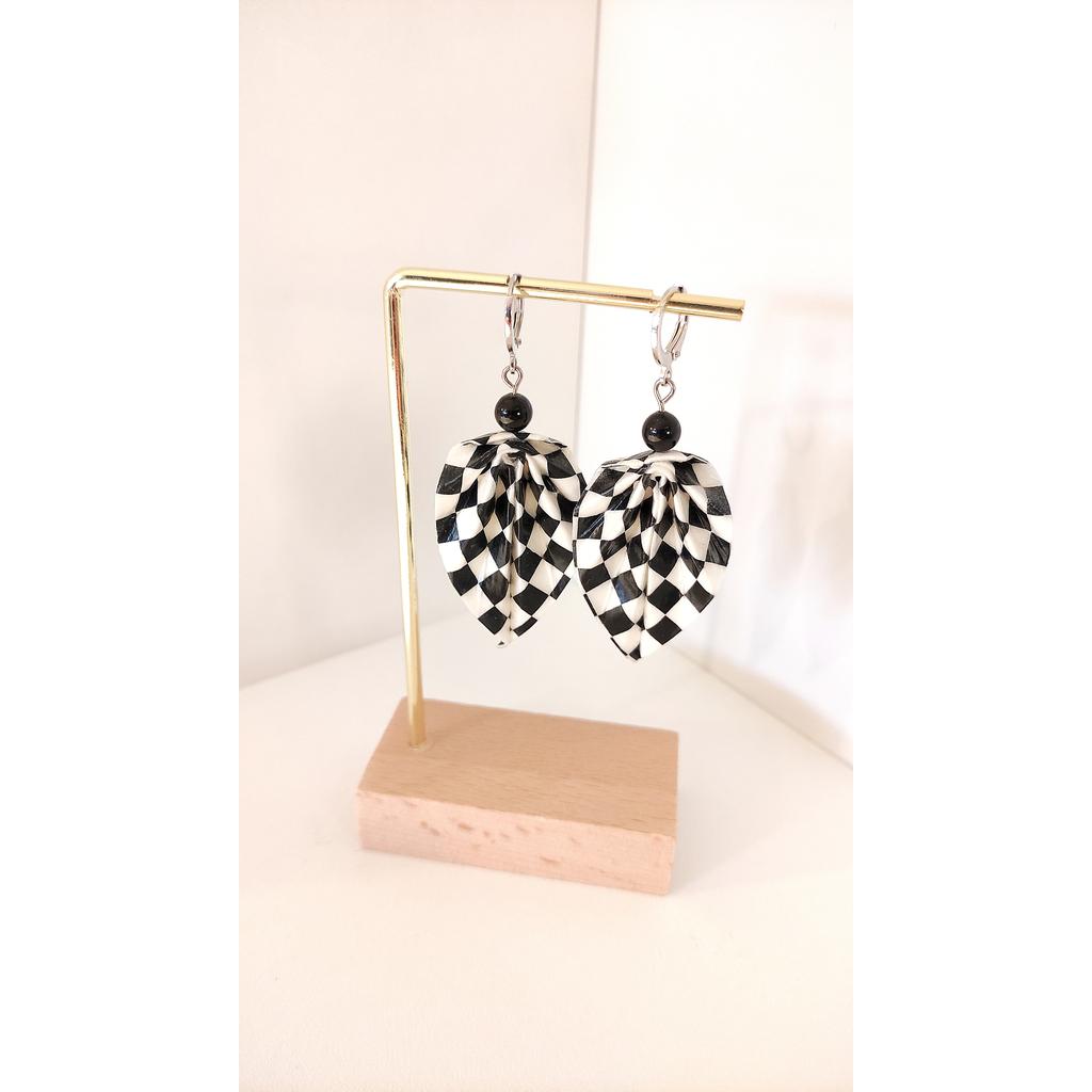 Handmade Origami Leaf Shaped Earrings - Black and White-Nook & Cranny Gift Store-2019 National Gift Store Of The Year-Ireland-Gift Shop