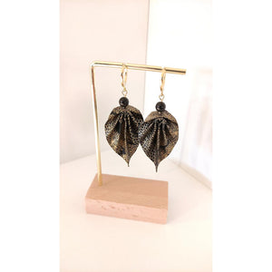 Handmade Origami Leaf Shaped Earrings - Black and Gold-Nook & Cranny Gift Store-2019 National Gift Store Of The Year-Ireland-Gift Shop