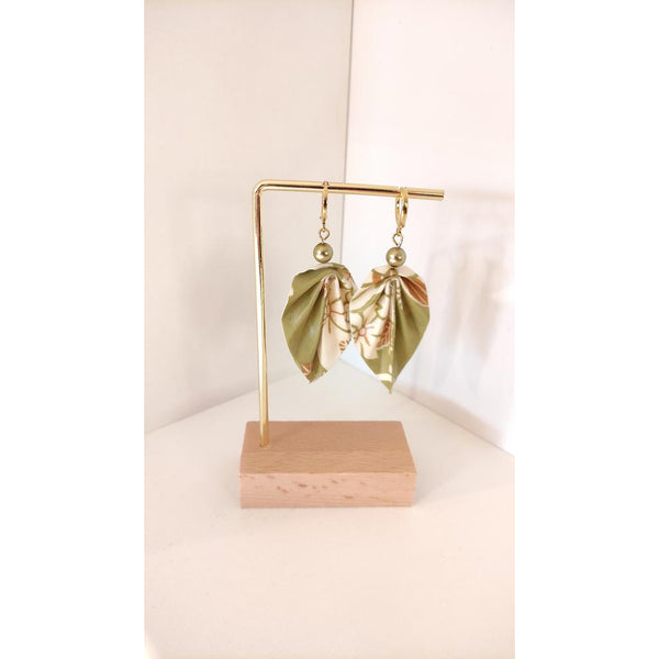 Handmade Origami Leaf Shaped Earrings - Green & Cream-Nook & Cranny Gift Store-2019 National Gift Store Of The Year-Ireland-Gift Shop