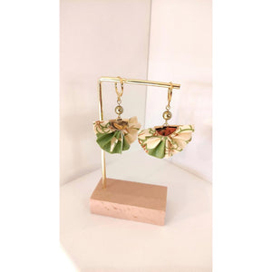 Handmade Origami Fan Shaped Earrings - Green & Cream-Nook & Cranny Gift Store-2019 National Gift Store Of The Year-Ireland-Gift Shop