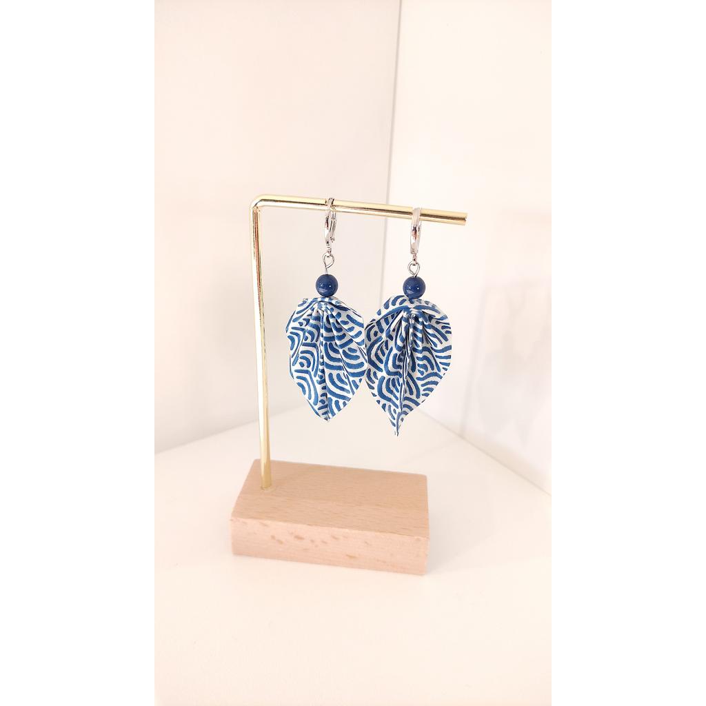 Handmade Origami Leaf Shaped Earrings - Blue & White-Nook & Cranny Gift Store-2019 National Gift Store Of The Year-Ireland-Gift Shop