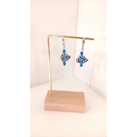 Handmade Origami Geometric Earrings - Blue & White-Nook & Cranny Gift Store-2019 National Gift Store Of The Year-Ireland-Gift Shop