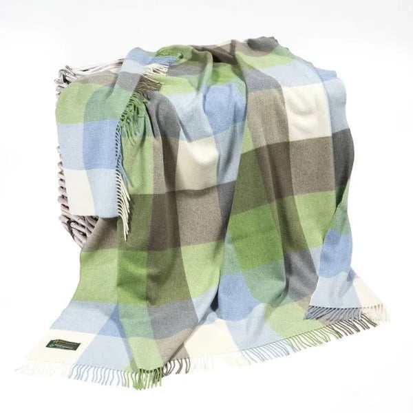 100% Lambswool Throw - Baby Blue & Green Block Check-Nook & Cranny Gift Store-2019 National Gift Store Of The Year-Ireland-Gift Shop