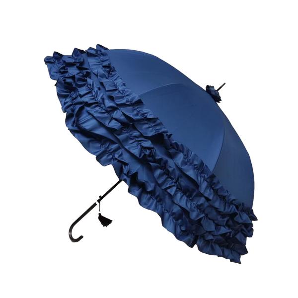 Navy Triple Frill Classic - Stick Umbrella-Nook & Cranny Gift Store-2019 National Gift Store Of The Year-Ireland-Gift Shop