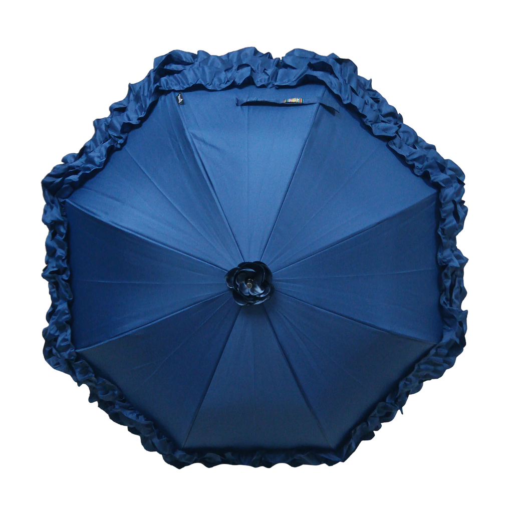 Navy Triple Frill Classic - Stick Umbrella-Nook & Cranny Gift Store-2019 National Gift Store Of The Year-Ireland-Gift Shop