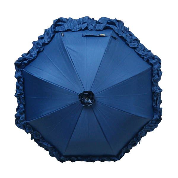 Navy Triple Frill Classic - Stick Umbrella-Nook & Cranny Gift Store-2019 National Gift Store Of The Year-Ireland-Gift Shop