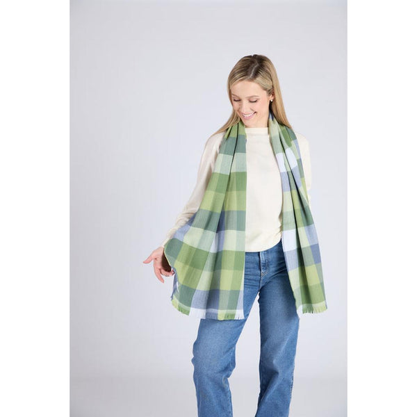 Giant Merino Foxford Scarf - Green & Blue Small Block Check-Nook & Cranny Gift Store-2019 National Gift Store Of The Year-Ireland-Gift Shop