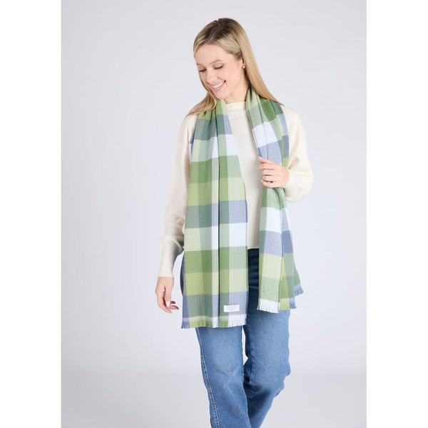 Giant Merino Foxford Scarf - Green & Blue Small Block Check-Nook & Cranny Gift Store-2019 National Gift Store Of The Year-Ireland-Gift Shop