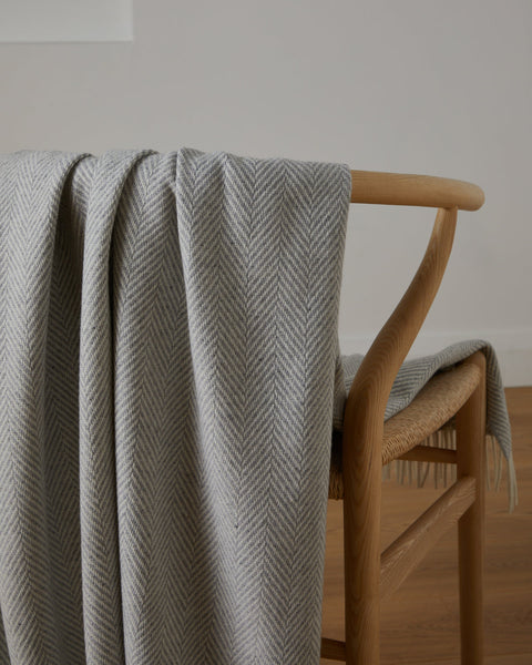 Foxford Cashmere Throw - Subtle Grey & Cream Soft Herringbone-Nook & Cranny Gift Store-2019 National Gift Store Of The Year-Ireland-Gift Shop