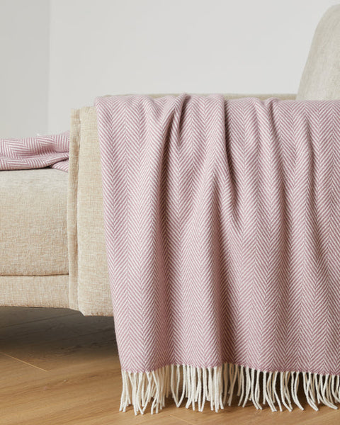 Foxford Cashmere throw in Mauve and White Herringbone-Nook & Cranny Gift Store-2019 National Gift Store Of The Year-Ireland-Gift Shop