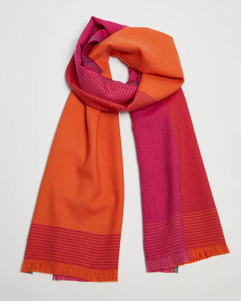 Giant Merino Foxford Scarf - Orange / Pink Block Print-Nook & Cranny Gift Store-2019 National Gift Store Of The Year-Ireland-Gift Shop