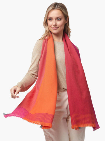 Giant Merino Foxford Scarf - Orange / Pink Block Print-Nook & Cranny Gift Store-2019 National Gift Store Of The Year-Ireland-Gift Shop