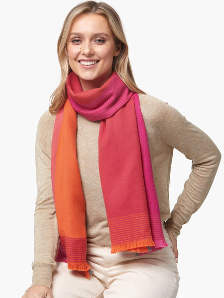 Giant Merino Foxford Scarf - Orange / Pink Block Print-Nook & Cranny Gift Store-2019 National Gift Store Of The Year-Ireland-Gift Shop