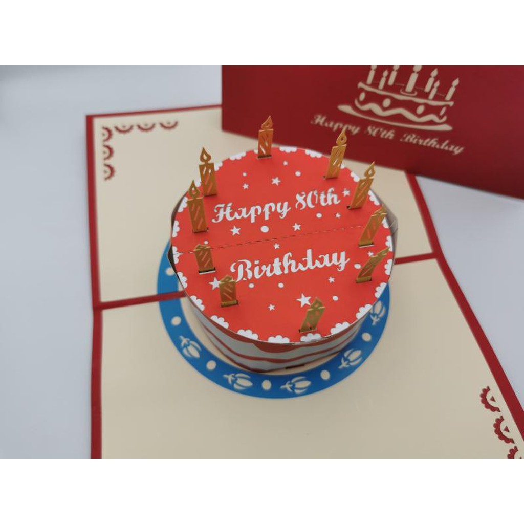 3d Pop up Card - 80th (Cake)-Nook & Cranny Gift Store-2019 National Gift Store Of The Year-Ireland-Gift Shop