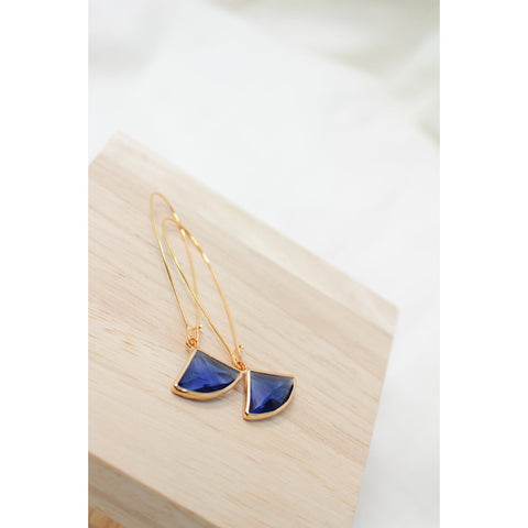 Sapphire Fan Deco Earrings (Long)-Nook & Cranny Gift Store-2019 National Gift Store Of The Year-Ireland-Gift Shop