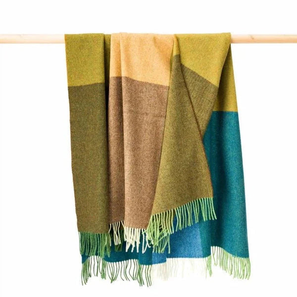 100% Lambswool Throw - Blue, Green, Mustard and Tan Large Blocks-Nook & Cranny Gift Store-2019 National Gift Store Of The Year-Ireland-Gift Shop