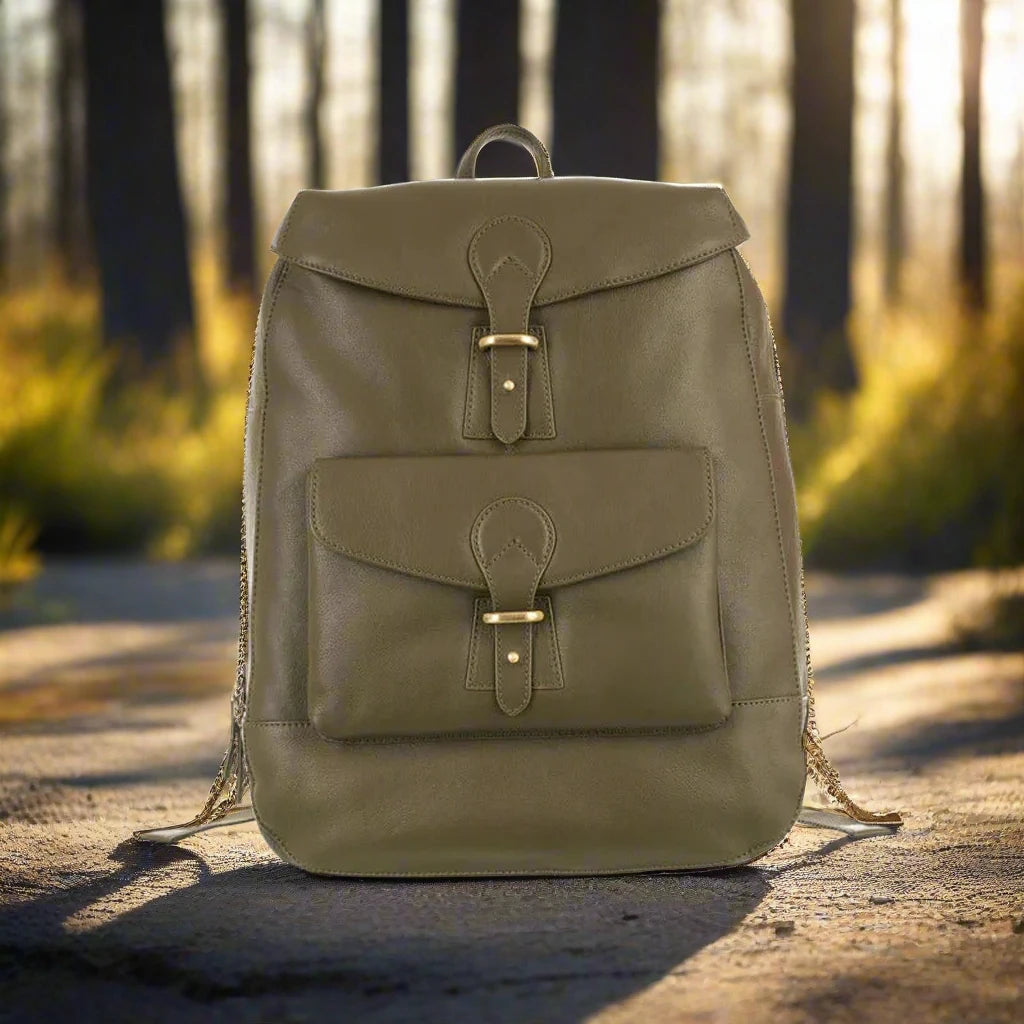 Rucksack (Olive Green) - Luxury Irish Soft Leather-Nook & Cranny Gift Store-2019 National Gift Store Of The Year-Ireland-Gift Shop