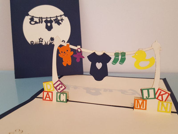 3d Pop up Card - Baby Clothes Line-Nook & Cranny Gift Store-2019 National Gift Store Of The Year-Ireland-Gift Shop