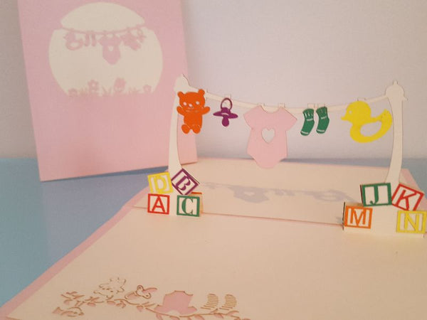 3d Pop up Card - Baby Clothes Line-Nook & Cranny Gift Store-2019 National Gift Store Of The Year-Ireland-Gift Shop