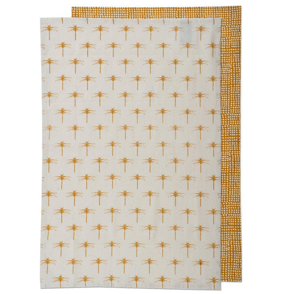 Set of 2 Retro Tea Towels - Mustard / Cream-Nook & Cranny Gift Store-2019 National Gift Store Of The Year-Ireland-Gift Shop