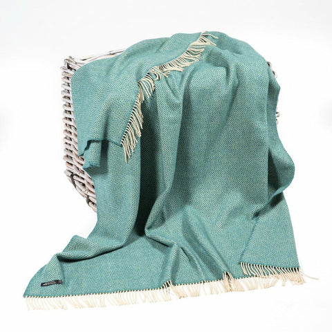 Luxury Cashmere Throw - Green Aqua Herringbone-Nook & Cranny Gift Store-2019 National Gift Store Of The Year-Ireland-Gift Shop