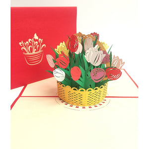 3d Pop up Card - Tulips Basket-Nook & Cranny Gift Store-2019 National Gift Store Of The Year-Ireland-Gift Shop