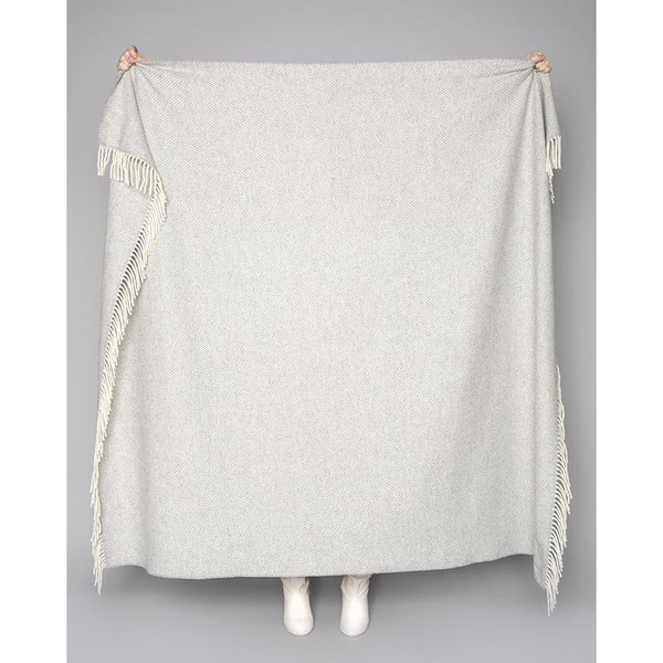 Foxford Cashmere Throw - Subtle Grey & Cream Soft Herringbone-Nook & Cranny Gift Store-2019 National Gift Store Of The Year-Ireland-Gift Shop