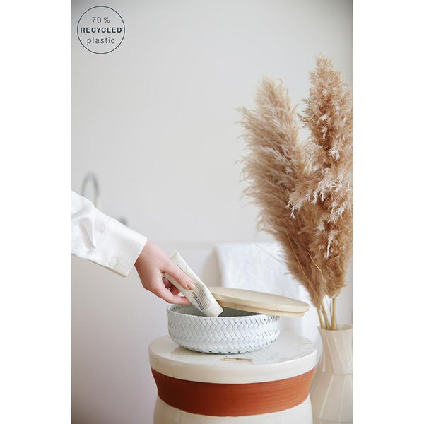 Useful Round Storage Basket in WHITE with Bamboo Lid - An Eco Friendly Gift.-Nook & Cranny Gift Store-2019 National Gift Store Of The Year-Ireland-Gift Shop