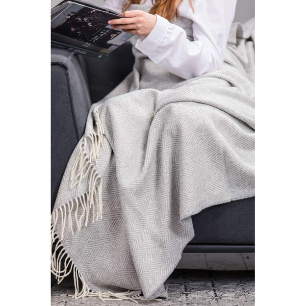 Foxford Cashmere Throw - Subtle Grey & Cream Soft Herringbone-Nook & Cranny Gift Store-2019 National Gift Store Of The Year-Ireland-Gift Shop