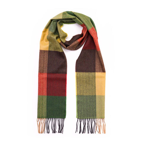 Irish Merino Luxury Wool Scarf - Yellow, Brown, Green Check-Nook & Cranny Gift Store-2019 National Gift Store Of The Year-Ireland-Gift Shop